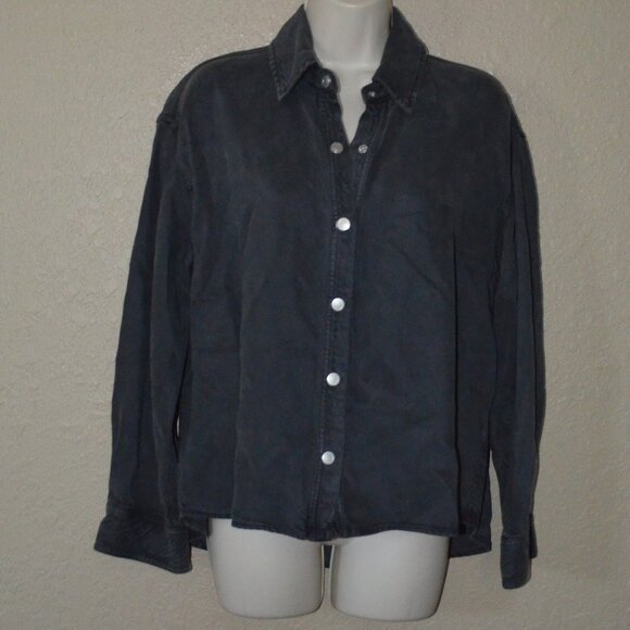 NWT $238  Xirena Almost Black Gia Denim Button Down Blouse Shirt - Picture 2 of 7